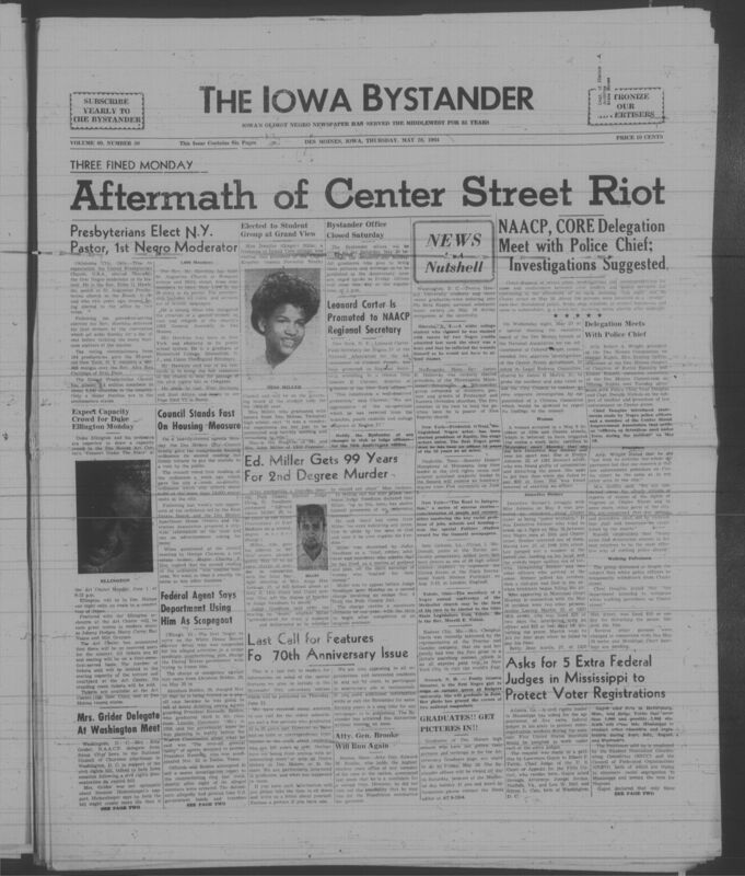 Iowa’s Bystander newspaper (going by various titles throughout the years) was established in Des Moines, Iowa in 1894. The weekly newspaper served as the voice of Iowa’s African American community and covered a variety of local, national, and occasionally international matters. Topics focused on the Black community and was founded with this intent. The newspaper went by various titles throughout the years including: Iowa State Bystander, Iowa Bystander, The Bystander, and The New Iowa Bystander.
