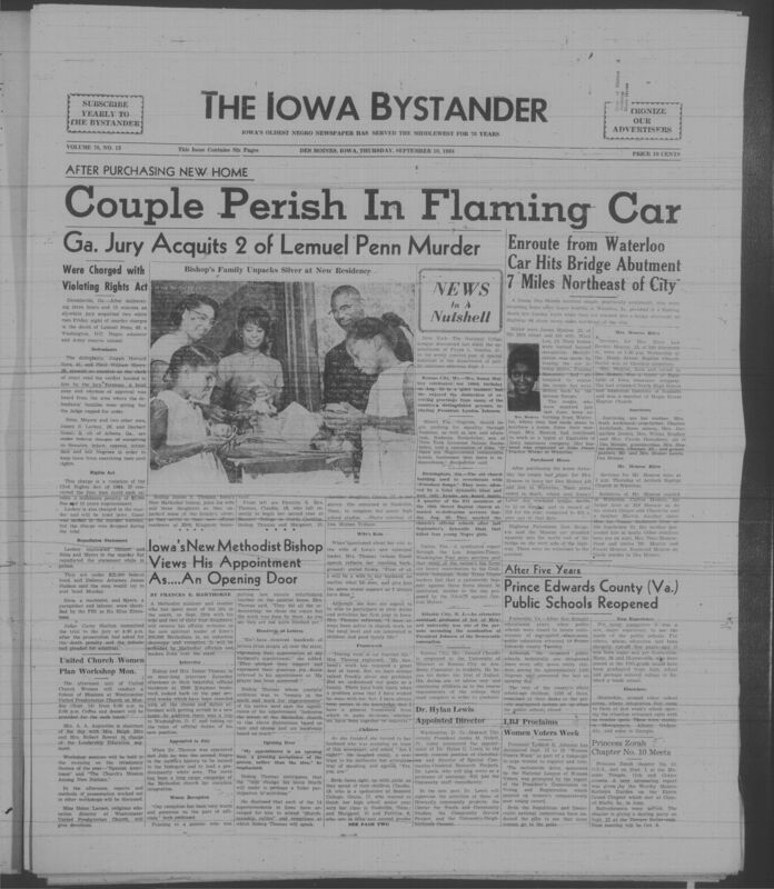 Iowa’s Bystander newspaper (going by various titles throughout the years) was established in Des Moines, Iowa in 1894. The weekly newspaper served as the voice of Iowa’s African American community and covered a variety of local, national, and occasionally international matters. Topics focused on the Black community and was founded with this intent. The newspaper went by various titles throughout the years including: Iowa State Bystander, Iowa Bystander, The Bystander, and The New Iowa Bystander.