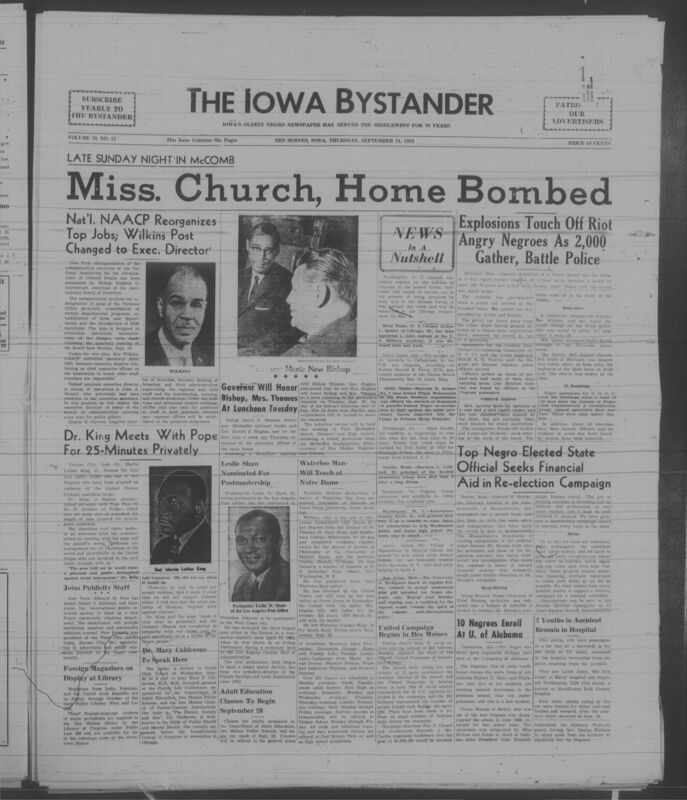 Iowa’s Bystander newspaper (going by various titles throughout the years) was established in Des Moines, Iowa in 1894. The weekly newspaper served as the voice of Iowa’s African American community and covered a variety of local, national, and occasionally international matters. Topics focused on the Black community and was founded with this intent. The newspaper went by various titles throughout the years including: Iowa State Bystander, Iowa Bystander, The Bystander, and The New Iowa Bystander.