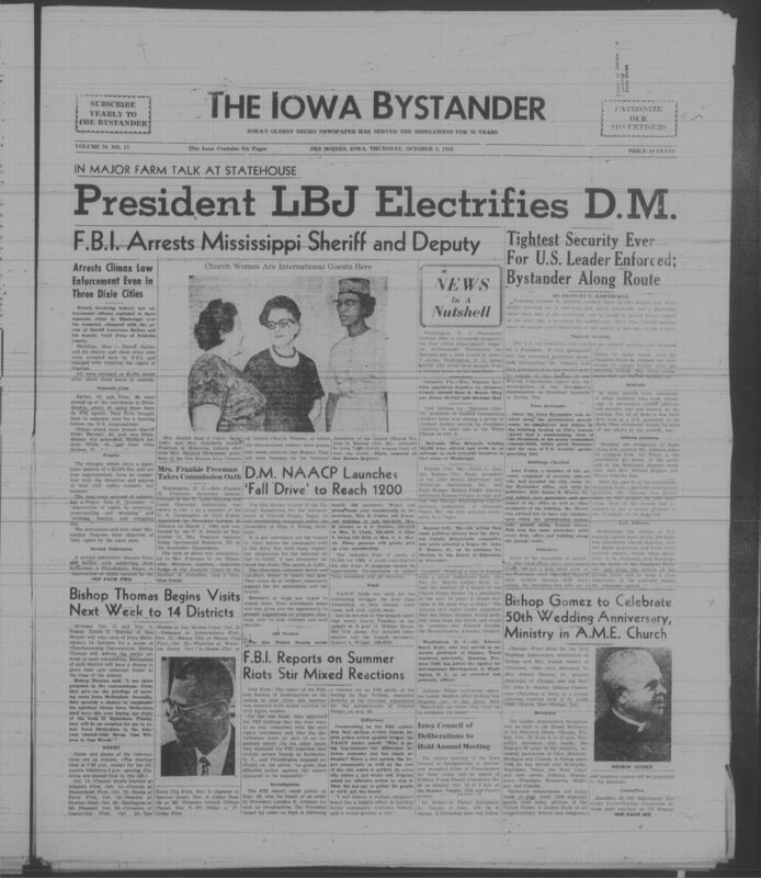 Iowa’s Bystander newspaper (going by various titles throughout the years) was established in Des Moines, Iowa in 1894. The weekly newspaper served as the voice of Iowa’s African American community and covered a variety of local, national, and occasionally international matters. Topics focused on the Black community and was founded with this intent. The newspaper went by various titles throughout the years including: Iowa State Bystander, Iowa Bystander, The Bystander, and The New Iowa Bystander.