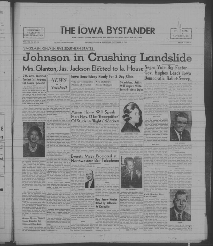 Iowa’s Bystander newspaper (going by various titles throughout the years) was established in Des Moines, Iowa in 1894. The weekly newspaper served as the voice of Iowa’s African American community and covered a variety of local, national, and occasionally international matters. Topics focused on the Black community and was founded with this intent. The newspaper went by various titles throughout the years including: Iowa State Bystander, Iowa Bystander, The Bystander, and The New Iowa Bystander.