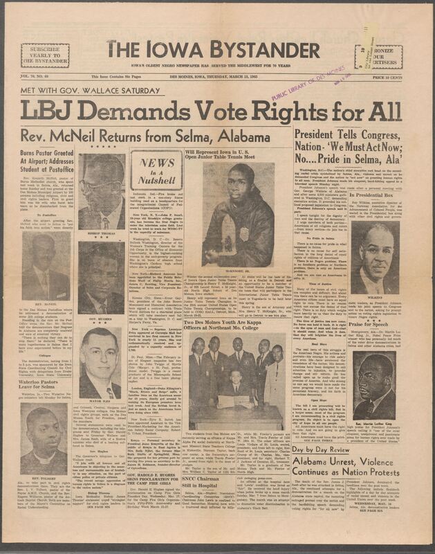 Iowa’s Bystander newspaper (going by various titles throughout the years) was established in Des Moines, Iowa in 1894. The weekly newspaper served as the voice of Iowa’s African American community and covered a variety of local, national, and occasionally international matters. Topics focused on the Black community and was founded with this intent. The newspaper went by various titles throughout the years including: Iowa State Bystander, Iowa Bystander, The Bystander, and The New Iowa Bystander.