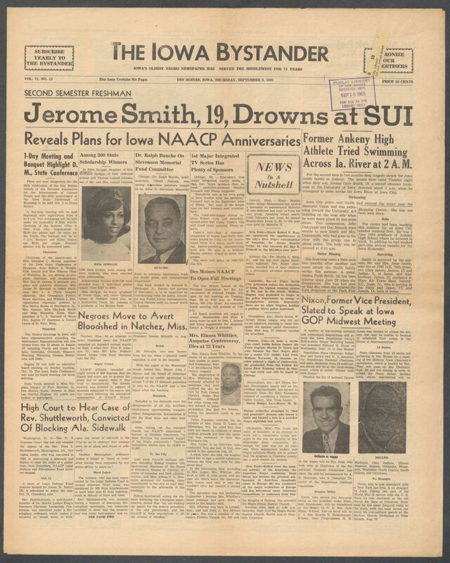 Iowa’s Bystander newspaper (going by various titles throughout the years) was established in Des Moines, Iowa in 1894. The weekly newspaper served as the voice of Iowa’s African American community and covered a variety of local, national, and occasionally international matters. Topics focused on the Black community and was founded with this intent. The newspaper went by various titles throughout the years including: Iowa State Bystander, Iowa Bystander, The Bystander, and The New Iowa Bystander.