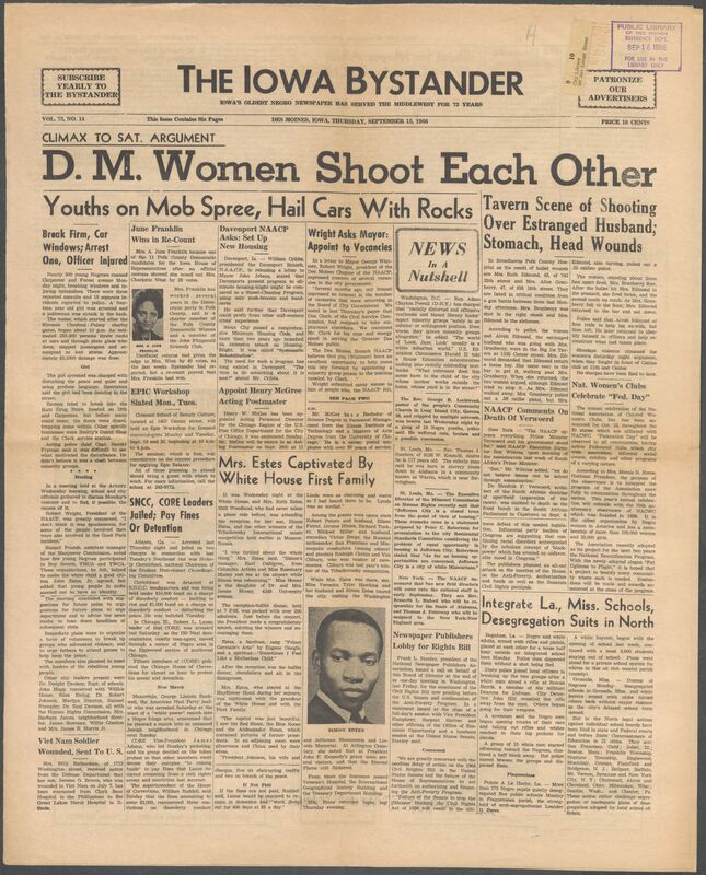 Iowa’s Bystander newspaper (going by various titles throughout the years) was established in Des Moines, Iowa in 1894. The weekly newspaper served as the voice of Iowa’s African American community and covered a variety of local, national, and occasionally international matters. Topics focused on the Black community and was founded with this intent. The newspaper went by various titles throughout the years including: Iowa State Bystander, Iowa Bystander, The Bystander, and The New Iowa Bystander.