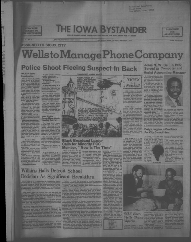 Iowa’s Bystander newspaper (going by various titles throughout the years) was established in Des Moines, Iowa in 1894. The weekly newspaper served as the voice of Iowa’s African American community and covered a variety of local, national, and occasionally international matters. Topics focused on the Black community and was founded with this intent. The newspaper went by various titles throughout the years including: Iowa State Bystander, Iowa Bystander, The Bystander, and The New Iowa Bystander.