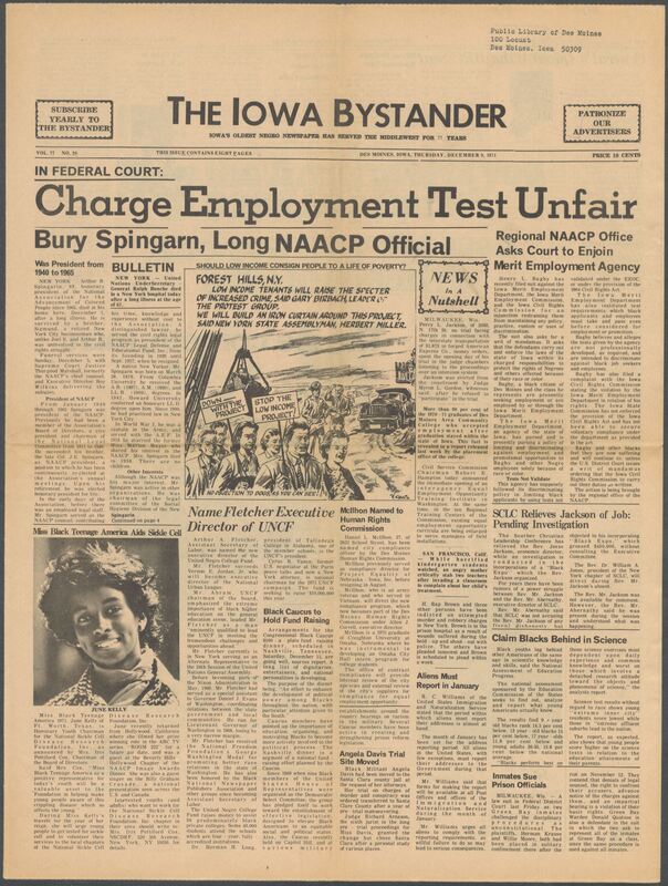 Iowa’s Bystander newspaper (going by various titles throughout the years) was established in Des Moines, Iowa in 1894. The weekly newspaper served as the voice of Iowa’s African American community and covered a variety of local, national, and occasionally international matters. Topics focused on the Black community and was founded with this intent. The newspaper went by various titles throughout the years including: Iowa State Bystander, Iowa Bystander, The Bystander, and The New Iowa Bystander.