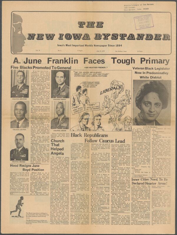 Iowa’s Bystander newspaper (going by various titles throughout the years) was established in Des Moines, Iowa in 1894. The weekly newspaper served as the voice of Iowa’s African American community and covered a variety of local, national, and occasionally international matters. Topics focused on the Black community and was founded with this intent. The newspaper went by various titles throughout the years including: Iowa State Bystander, Iowa Bystander, The Bystander, and The New Iowa Bystander.