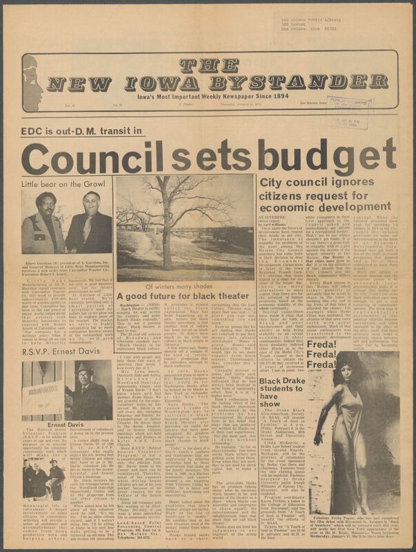 Iowa’s Bystander newspaper (going by various titles throughout the years) was established in Des Moines, Iowa in 1894. The weekly newspaper served as the voice of Iowa’s African American community and covered a variety of local, national, and occasionally international matters. Topics focused on the Black community and was founded with this intent. The newspaper went by various titles throughout the years including: Iowa State Bystander, Iowa Bystander, The Bystander, and The New Iowa Bystander.