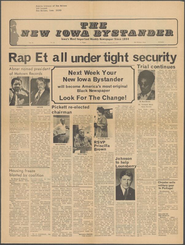 Iowa’s Bystander newspaper (going by various titles throughout the years) was established in Des Moines, Iowa in 1894. The weekly newspaper served as the voice of Iowa’s African American community and covered a variety of local, national, and occasionally international matters. Topics focused on the Black community and was founded with this intent. The newspaper went by various titles throughout the years including: Iowa State Bystander, Iowa Bystander, The Bystander, and The New Iowa Bystander.