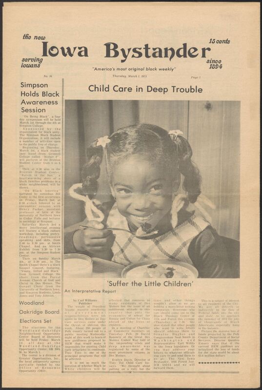 Iowa’s Bystander newspaper (going by various titles throughout the years) was established in Des Moines, Iowa in 1894. The weekly newspaper served as the voice of Iowa’s African American community and covered a variety of local, national, and occasionally international matters. Topics focused on the Black community and was founded with this intent. The newspaper went by various titles throughout the years including: Iowa State Bystander, Iowa Bystander, The Bystander, and The New Iowa Bystander.