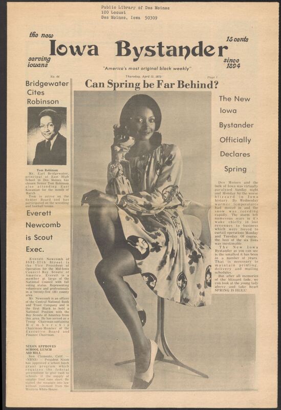 Iowa’s Bystander newspaper (going by various titles throughout the years) was established in Des Moines, Iowa in 1894. The weekly newspaper served as the voice of Iowa’s African American community and covered a variety of local, national, and occasionally international matters. Topics focused on the Black community and was founded with this intent. The newspaper went by various titles throughout the years including: Iowa State Bystander, Iowa Bystander, The Bystander, and The New Iowa Bystander.