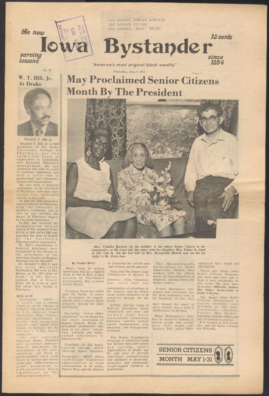 Iowa’s Bystander newspaper (going by various titles throughout the years) was established in Des Moines, Iowa in 1894. The weekly newspaper served as the voice of Iowa’s African American community and covered a variety of local, national, and occasionally international matters. Topics focused on the Black community and was founded with this intent. The newspaper went by various titles throughout the years including: Iowa State Bystander, Iowa Bystander, The Bystander, and The New Iowa Bystander.