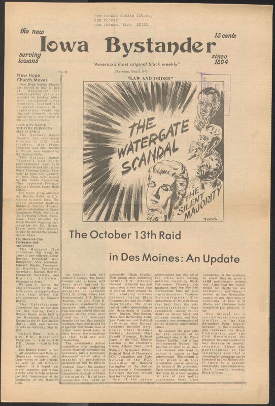 Iowa’s Bystander newspaper (going by various titles throughout the years) was established in Des Moines, Iowa in 1894. The weekly newspaper served as the voice of Iowa’s African American community and covered a variety of local, national, and occasionally international matters. Topics focused on the Black community and was founded with this intent. The newspaper went by various titles throughout the years including: Iowa State Bystander, Iowa Bystander, The Bystander, and The New Iowa Bystander.