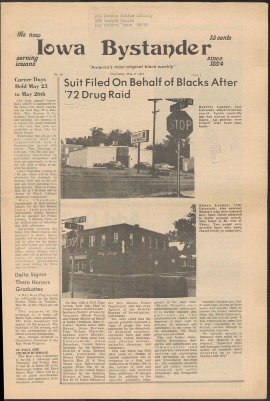 Iowa’s Bystander newspaper (going by various titles throughout the years) was established in Des Moines, Iowa in 1894. The weekly newspaper served as the voice of Iowa’s African American community and covered a variety of local, national, and occasionally international matters. Topics focused on the Black community and was founded with this intent. The newspaper went by various titles throughout the years including: Iowa State Bystander, Iowa Bystander, The Bystander, and The New Iowa Bystander.