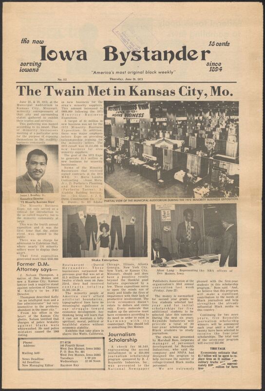 Iowa’s Bystander newspaper (going by various titles throughout the years) was established in Des Moines, Iowa in 1894. The weekly newspaper served as the voice of Iowa’s African American community and covered a variety of local, national, and occasionally international matters. Topics focused on the Black community and was founded with this intent. The newspaper went by various titles throughout the years including: Iowa State Bystander, Iowa Bystander, The Bystander, and The New Iowa Bystander.