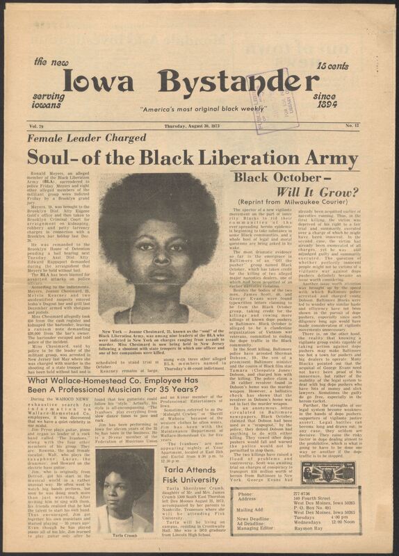 Iowa’s Bystander newspaper (going by various titles throughout the years) was established in Des Moines, Iowa in 1894. The weekly newspaper served as the voice of Iowa’s African American community and covered a variety of local, national, and occasionally international matters. Topics focused on the Black community and was founded with this intent. The newspaper went by various titles throughout the years including: Iowa State Bystander, Iowa Bystander, The Bystander, and The New Iowa Bystander.