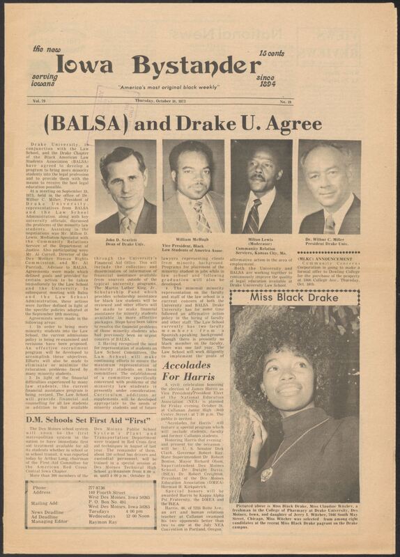 Iowa’s Bystander newspaper (going by various titles throughout the years) was established in Des Moines, Iowa in 1894. The weekly newspaper served as the voice of Iowa’s African American community and covered a variety of local, national, and occasionally international matters. Topics focused on the Black community and was founded with this intent. The newspaper went by various titles throughout the years including: Iowa State Bystander, Iowa Bystander, The Bystander, and The New Iowa Bystander.