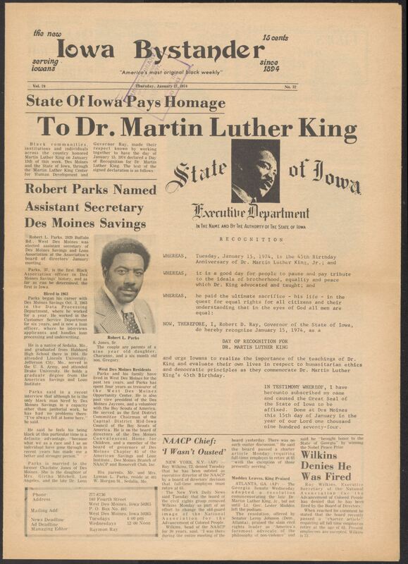 Iowa’s Bystander newspaper (going by various titles throughout the years) was established in Des Moines, Iowa in 1894. The weekly newspaper served as the voice of Iowa’s African American community and covered a variety of local, national, and occasionally international matters. Topics focused on the Black community and was founded with this intent. The newspaper went by various titles throughout the years including: Iowa State Bystander, Iowa Bystander, The Bystander, and The New Iowa Bystander.