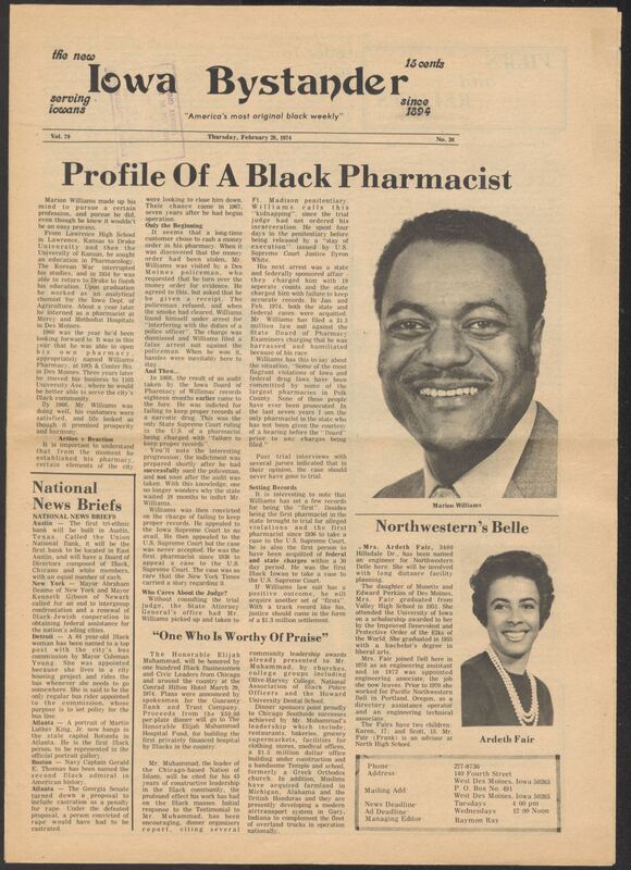 Iowa’s Bystander newspaper (going by various titles throughout the years) was established in Des Moines, Iowa in 1894. The weekly newspaper served as the voice of Iowa’s African American community and covered a variety of local, national, and occasionally international matters. Topics focused on the Black community and was founded with this intent. The newspaper went by various titles throughout the years including: Iowa State Bystander, Iowa Bystander, The Bystander, and The New Iowa Bystander.