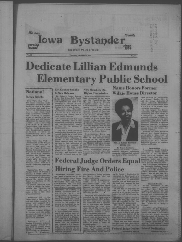 Iowa’s Bystander newspaper (going by various titles throughout the years) was established in Des Moines, Iowa in 1894. The weekly newspaper served as the voice of Iowa’s African American community and covered a variety of local, national, and occasionally international matters. Topics focused on the Black community and was founded with this intent. The newspaper went by various titles throughout the years including: Iowa State Bystander, Iowa Bystander, The Bystander, and The New Iowa Bystander.