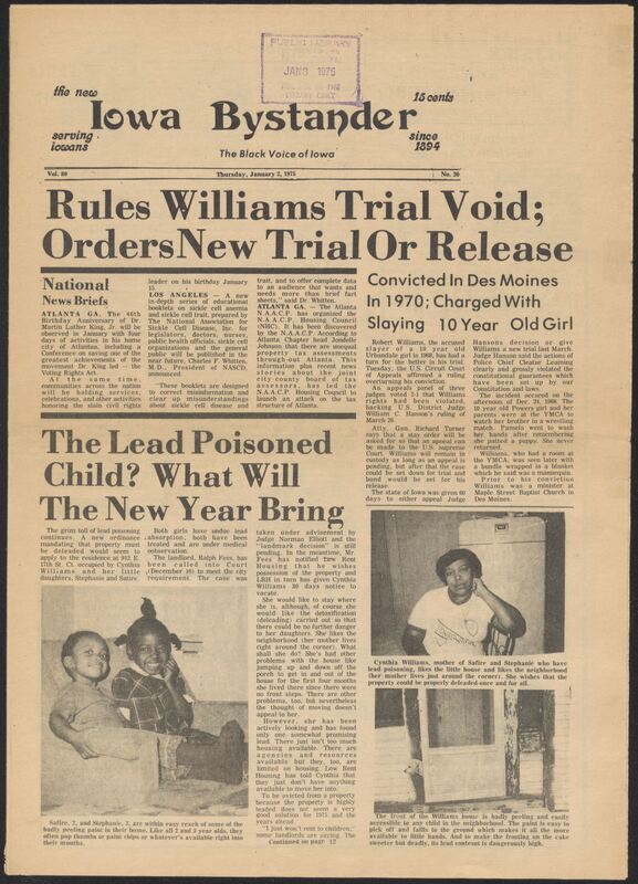 Iowa’s Bystander newspaper (going by various titles throughout the years) was established in Des Moines, Iowa in 1894. The weekly newspaper served as the voice of Iowa’s African American community and covered a variety of local, national, and occasionally international matters. Topics focused on the Black community and was founded with this intent. The newspaper went by various titles throughout the years including: Iowa State Bystander, Iowa Bystander, The Bystander, and The New Iowa Bystander.