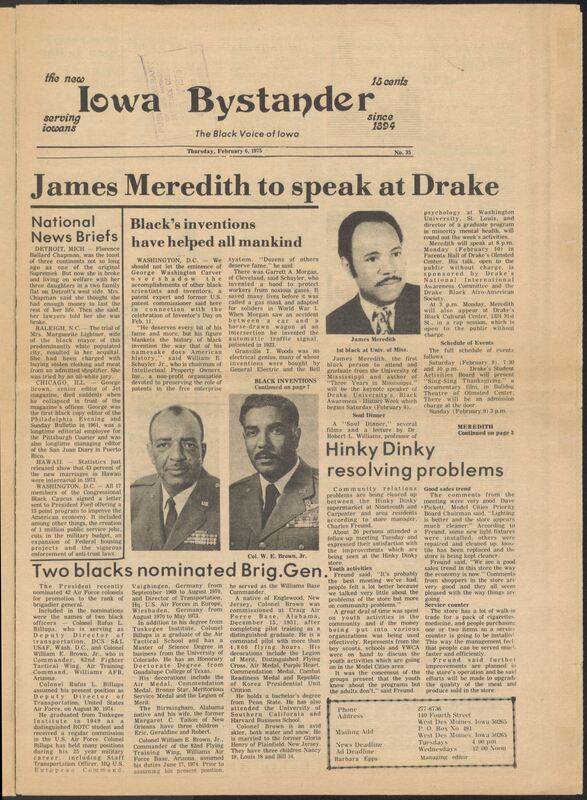 Iowa’s Bystander newspaper (going by various titles throughout the years) was established in Des Moines, Iowa in 1894. The weekly newspaper served as the voice of Iowa’s African American community and covered a variety of local, national, and occasionally international matters. Topics focused on the Black community and was founded with this intent. The newspaper went by various titles throughout the years including: Iowa State Bystander, Iowa Bystander, The Bystander, and The New Iowa Bystander.