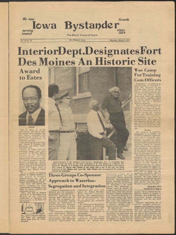 Iowa’s Bystander newspaper (going by various titles throughout the years) was established in Des Moines, Iowa in 1894. The weekly newspaper served as the voice of Iowa’s African American community and covered a variety of local, national, and occasionally international matters. Topics focused on the Black community and was founded with this intent. The newspaper went by various titles throughout the years including: Iowa State Bystander, Iowa Bystander, The Bystander, and The New Iowa Bystander.