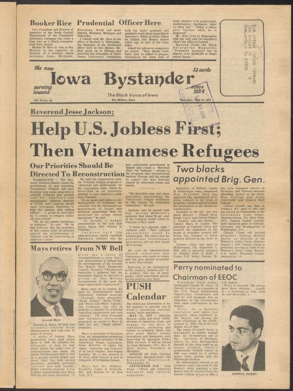 Iowa’s Bystander newspaper (going by various titles throughout the years) was established in Des Moines, Iowa in 1894. The weekly newspaper served as the voice of Iowa’s African American community and covered a variety of local, national, and occasionally international matters. Topics focused on the Black community and was founded with this intent. The newspaper went by various titles throughout the years including: Iowa State Bystander, Iowa Bystander, The Bystander, and The New Iowa Bystander.