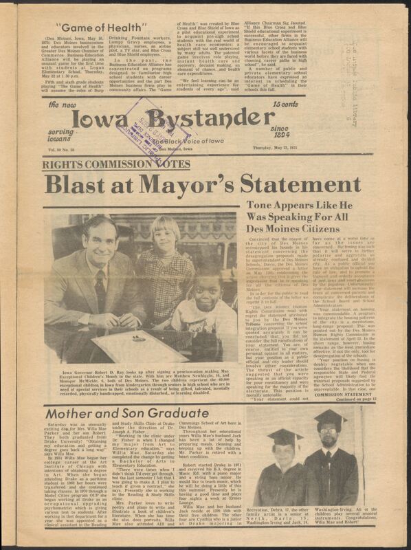 Iowa’s Bystander newspaper (going by various titles throughout the years) was established in Des Moines, Iowa in 1894. The weekly newspaper served as the voice of Iowa’s African American community and covered a variety of local, national, and occasionally international matters. Topics focused on the Black community and was founded with this intent. The newspaper went by various titles throughout the years including: Iowa State Bystander, Iowa Bystander, The Bystander, and The New Iowa Bystander.