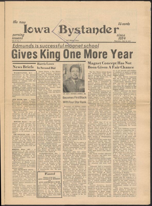 Iowa’s Bystander newspaper (going by various titles throughout the years) was established in Des Moines, Iowa in 1894. The weekly newspaper served as the voice of Iowa’s African American community and covered a variety of local, national, and occasionally international matters. Topics focused on the Black community and was founded with this intent. The newspaper went by various titles throughout the years including: Iowa State Bystander, Iowa Bystander, The Bystander, and The New Iowa Bystander.