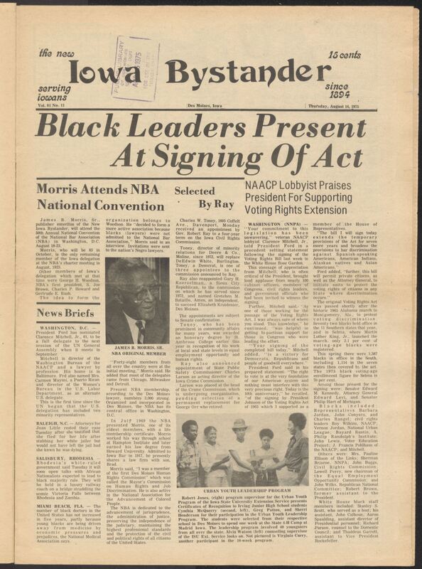 Iowa’s Bystander newspaper (going by various titles throughout the years) was established in Des Moines, Iowa in 1894. The weekly newspaper served as the voice of Iowa’s African American community and covered a variety of local, national, and occasionally international matters. Topics focused on the Black community and was founded with this intent. The newspaper went by various titles throughout the years including: Iowa State Bystander, Iowa Bystander, The Bystander, and The New Iowa Bystander.