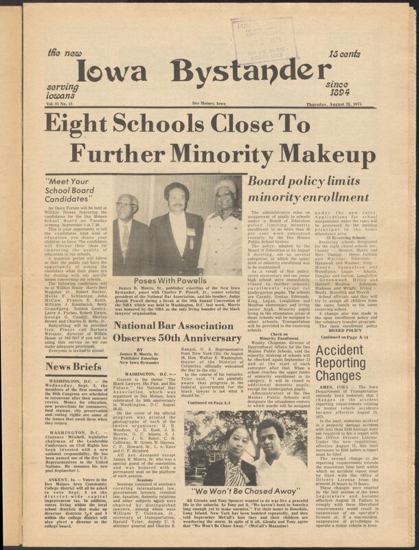 Iowa’s Bystander newspaper (going by various titles throughout the years) was established in Des Moines, Iowa in 1894. The weekly newspaper served as the voice of Iowa’s African American community and covered a variety of local, national, and occasionally international matters. Topics focused on the Black community and was founded with this intent. The newspaper went by various titles throughout the years including: Iowa State Bystander, Iowa Bystander, The Bystander, and The New Iowa Bystander.