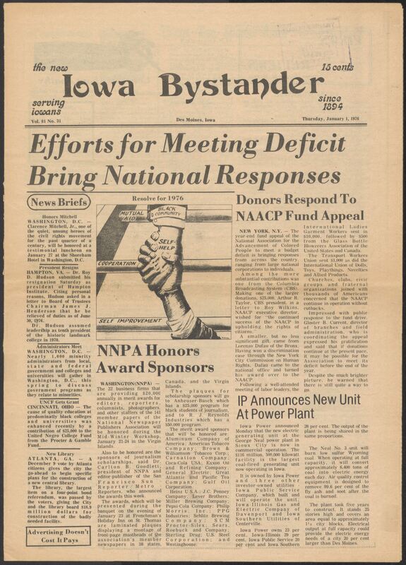 Iowa’s Bystander newspaper (going by various titles throughout the years) was established in Des Moines, Iowa in 1894. The weekly newspaper served as the voice of Iowa’s African American community and covered a variety of local, national, and occasionally international matters. Topics focused on the Black community and was founded with this intent. The newspaper went by various titles throughout the years including: Iowa State Bystander, Iowa Bystander, The Bystander, and The New Iowa Bystander.
