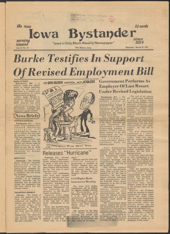 Iowa’s Bystander newspaper (going by various titles throughout the years) was established in Des Moines, Iowa in 1894. The weekly newspaper served as the voice of Iowa’s African American community and covered a variety of local, national, and occasionally international matters. Topics focused on the Black community and was founded with this intent. The newspaper went by various titles throughout the years including: Iowa State Bystander, Iowa Bystander, The Bystander, and The New Iowa Bystander.