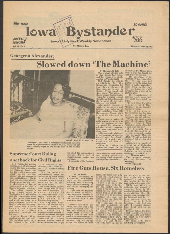 Iowa’s Bystander newspaper (going by various titles throughout the years) was established in Des Moines, Iowa in 1894. The weekly newspaper served as the voice of Iowa’s African American community and covered a variety of local, national, and occasionally international matters. Topics focused on the Black community and was founded with this intent. The newspaper went by various titles throughout the years including: Iowa State Bystander, Iowa Bystander, The Bystander, and The New Iowa Bystander.