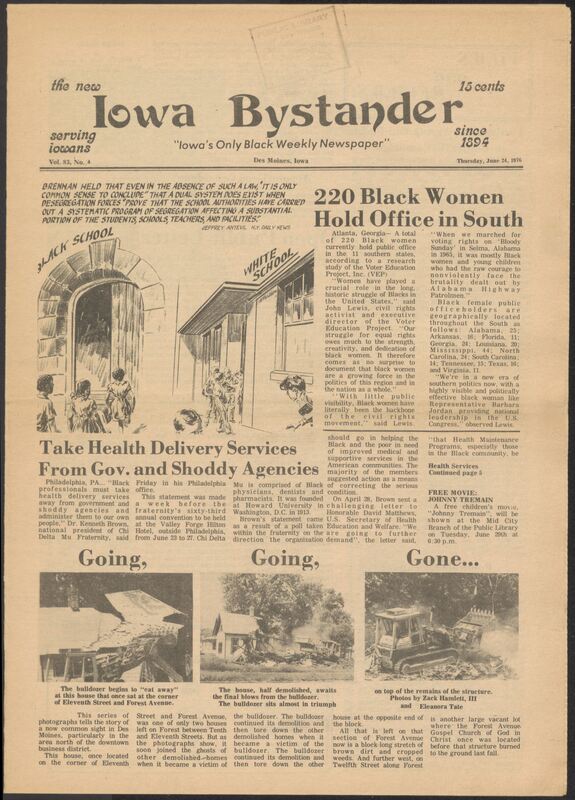 Iowa’s Bystander newspaper (going by various titles throughout the years) was established in Des Moines, Iowa in 1894. The weekly newspaper served as the voice of Iowa’s African American community and covered a variety of local, national, and occasionally international matters. Topics focused on the Black community and was founded with this intent. The newspaper went by various titles throughout the years including: Iowa State Bystander, Iowa Bystander, The Bystander, and The New Iowa Bystander.