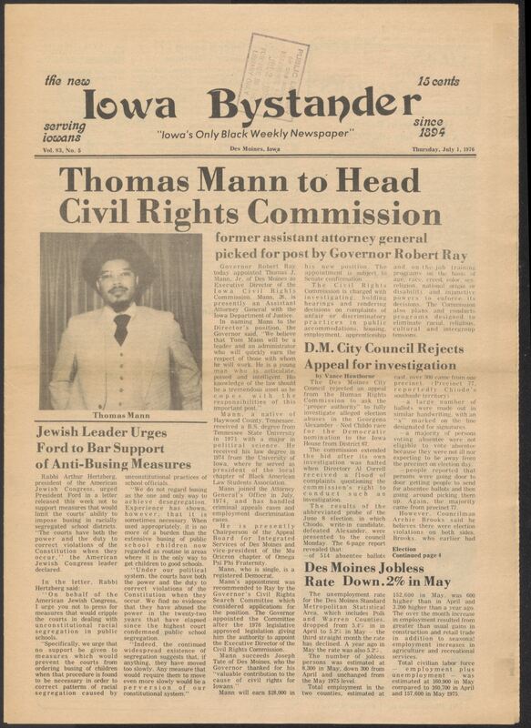 Iowa’s Bystander newspaper (going by various titles throughout the years) was established in Des Moines, Iowa in 1894. The weekly newspaper served as the voice of Iowa’s African American community and covered a variety of local, national, and occasionally international matters. Topics focused on the Black community and was founded with this intent. The newspaper went by various titles throughout the years including: Iowa State Bystander, Iowa Bystander, The Bystander, and The New Iowa Bystander.