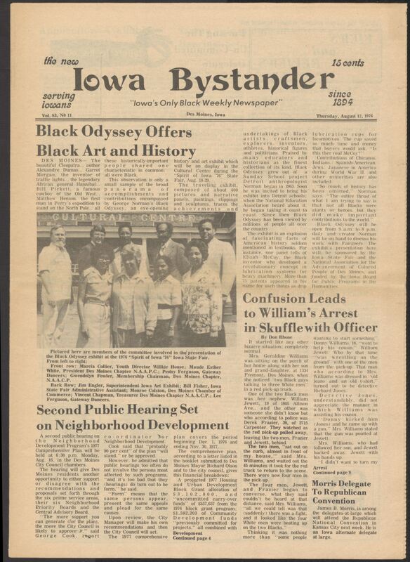 Iowa’s Bystander newspaper (going by various titles throughout the years) was established in Des Moines, Iowa in 1894. The weekly newspaper served as the voice of Iowa’s African American community and covered a variety of local, national, and occasionally international matters. Topics focused on the Black community and was founded with this intent. The newspaper went by various titles throughout the years including: Iowa State Bystander, Iowa Bystander, The Bystander, and The New Iowa Bystander.