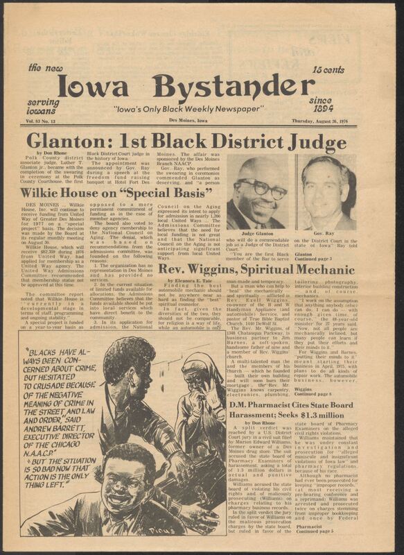 Iowa’s Bystander newspaper (going by various titles throughout the years) was established in Des Moines, Iowa in 1894. The weekly newspaper served as the voice of Iowa’s African American community and covered a variety of local, national, and occasionally international matters. Topics focused on the Black community and was founded with this intent. The newspaper went by various titles throughout the years including: Iowa State Bystander, Iowa Bystander, The Bystander, and The New Iowa Bystander.