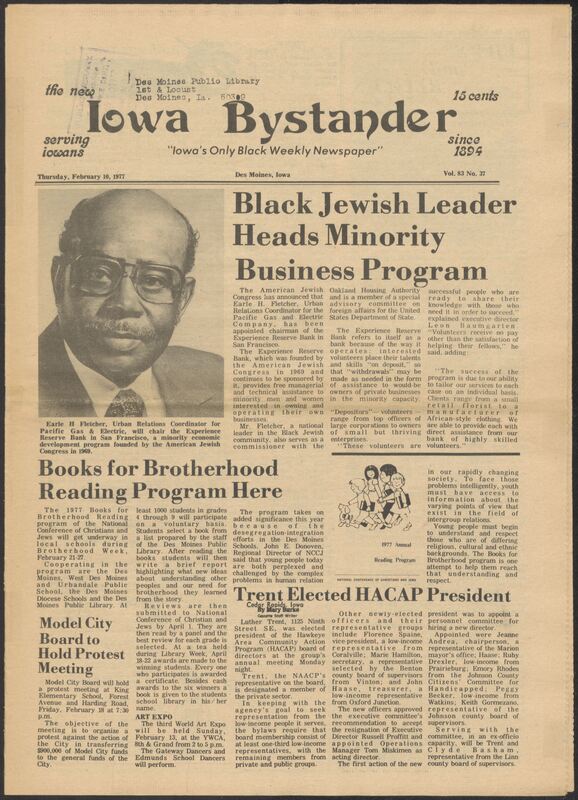 Iowa’s Bystander newspaper (going by various titles throughout the years) was established in Des Moines, Iowa in 1894. The weekly newspaper served as the voice of Iowa’s African American community and covered a variety of local, national, and occasionally international matters. Topics focused on the Black community and was founded with this intent. The newspaper went by various titles throughout the years including: Iowa State Bystander, Iowa Bystander, The Bystander, and The New Iowa Bystander.
