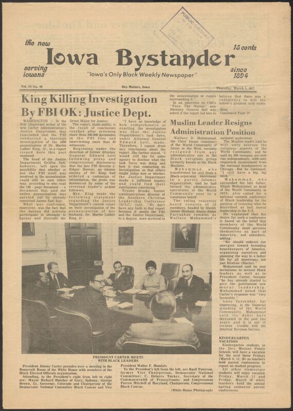 Iowa’s Bystander newspaper (going by various titles throughout the years) was established in Des Moines, Iowa in 1894. The weekly newspaper served as the voice of Iowa’s African American community and covered a variety of local, national, and occasionally international matters. Topics focused on the Black community and was founded with this intent. The newspaper went by various titles throughout the years including: Iowa State Bystander, Iowa Bystander, The Bystander, and The New Iowa Bystander.