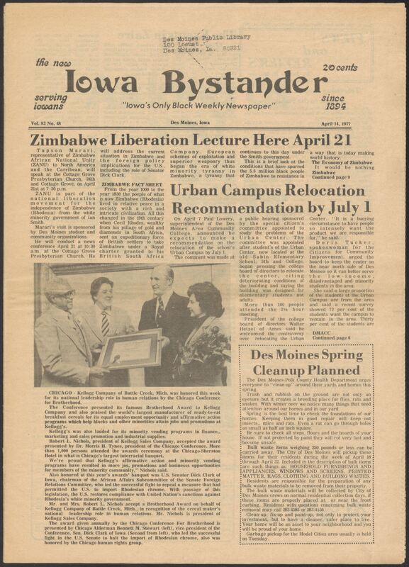 Iowa’s Bystander newspaper (going by various titles throughout the years) was established in Des Moines, Iowa in 1894. The weekly newspaper served as the voice of Iowa’s African American community and covered a variety of local, national, and occasionally international matters. Topics focused on the Black community and was founded with this intent. The newspaper went by various titles throughout the years including: Iowa State Bystander, Iowa Bystander, The Bystander, and The New Iowa Bystander.