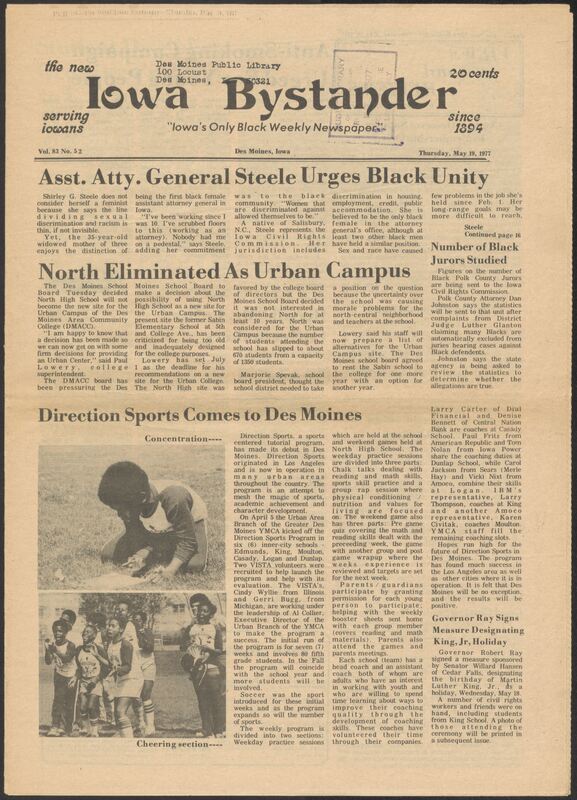 Iowa’s Bystander newspaper (going by various titles throughout the years) was established in Des Moines, Iowa in 1894. The weekly newspaper served as the voice of Iowa’s African American community and covered a variety of local, national, and occasionally international matters. Topics focused on the Black community and was founded with this intent. The newspaper went by various titles throughout the years including: Iowa State Bystander, Iowa Bystander, The Bystander, and The New Iowa Bystander.