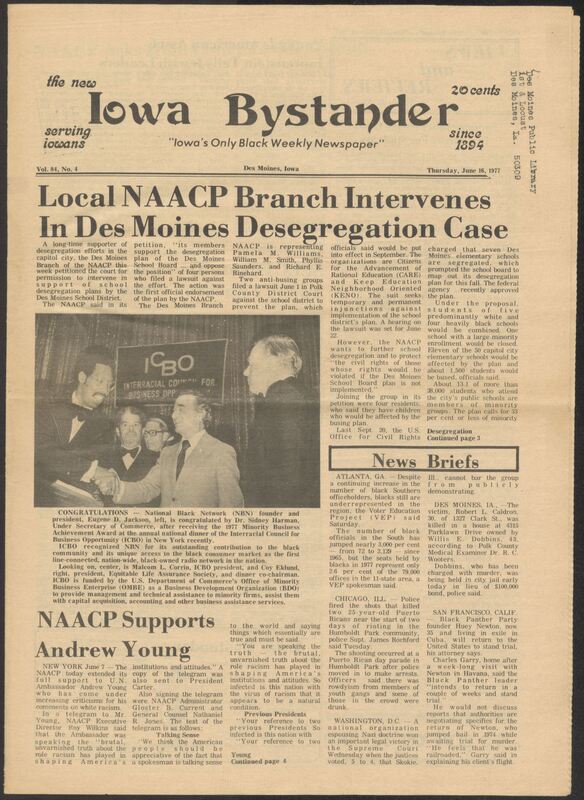 Iowa’s Bystander newspaper (going by various titles throughout the years) was established in Des Moines, Iowa in 1894. The weekly newspaper served as the voice of Iowa’s African American community and covered a variety of local, national, and occasionally international matters. Topics focused on the Black community and was founded with this intent. The newspaper went by various titles throughout the years including: Iowa State Bystander, Iowa Bystander, The Bystander, and The New Iowa Bystander.