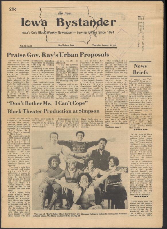 Iowa’s Bystander newspaper (going by various titles throughout the years) was established in Des Moines, Iowa in 1894. The weekly newspaper served as the voice of Iowa’s African American community and covered a variety of local, national, and occasionally international matters. Topics focused on the Black community and was founded with this intent. The newspaper went by various titles throughout the years including: Iowa State Bystander, Iowa Bystander, The Bystander, and The New Iowa Bystander.