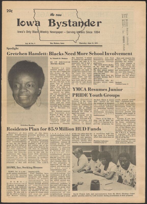 Iowa’s Bystander newspaper (going by various titles throughout the years) was established in Des Moines, Iowa in 1894. The weekly newspaper served as the voice of Iowa’s African American community and covered a variety of local, national, and occasionally international matters. Topics focused on the Black community and was founded with this intent. The newspaper went by various titles throughout the years including: Iowa State Bystander, Iowa Bystander, The Bystander, and The New Iowa Bystander.