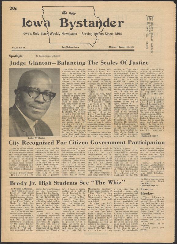 Iowa’s Bystander newspaper (going by various titles throughout the years) was established in Des Moines, Iowa in 1894. The weekly newspaper served as the voice of Iowa’s African American community and covered a variety of local, national, and occasionally international matters. Topics focused on the Black community and was founded with this intent. The newspaper went by various titles throughout the years including: Iowa State Bystander, Iowa Bystander, The Bystander, and The New Iowa Bystander.