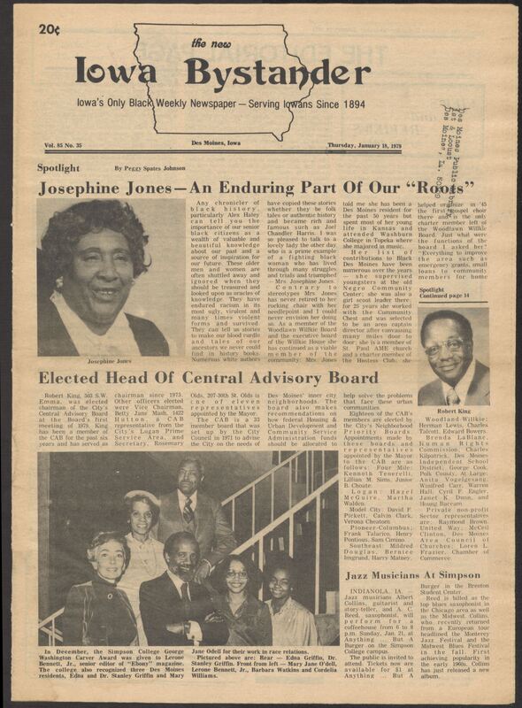 Iowa’s Bystander newspaper (going by various titles throughout the years) was established in Des Moines, Iowa in 1894. The weekly newspaper served as the voice of Iowa’s African American community and covered a variety of local, national, and occasionally international matters. Topics focused on the Black community and was founded with this intent. The newspaper went by various titles throughout the years including: Iowa State Bystander, Iowa Bystander, The Bystander, and The New Iowa Bystander.