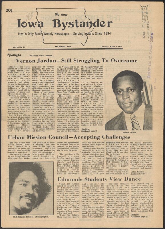 Iowa’s Bystander newspaper (going by various titles throughout the years) was established in Des Moines, Iowa in 1894. The weekly newspaper served as the voice of Iowa’s African American community and covered a variety of local, national, and occasionally international matters. Topics focused on the Black community and was founded with this intent. The newspaper went by various titles throughout the years including: Iowa State Bystander, Iowa Bystander, The Bystander, and The New Iowa Bystander.