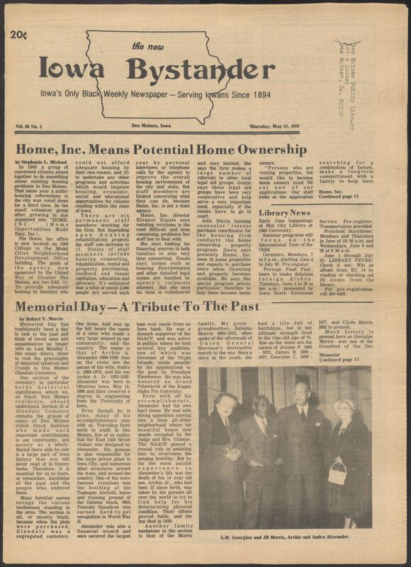 Iowa’s Bystander newspaper (going by various titles throughout the years) was established in Des Moines, Iowa in 1894. The weekly newspaper served as the voice of Iowa’s African American community and covered a variety of local, national, and occasionally international matters. Topics focused on the Black community and was founded with this intent. The newspaper went by various titles throughout the years including: Iowa State Bystander, Iowa Bystander, The Bystander, and The New Iowa Bystander.